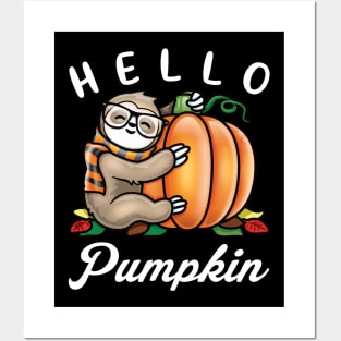 Hello Pumpkin - Cute Fall Sloth Posters and Art